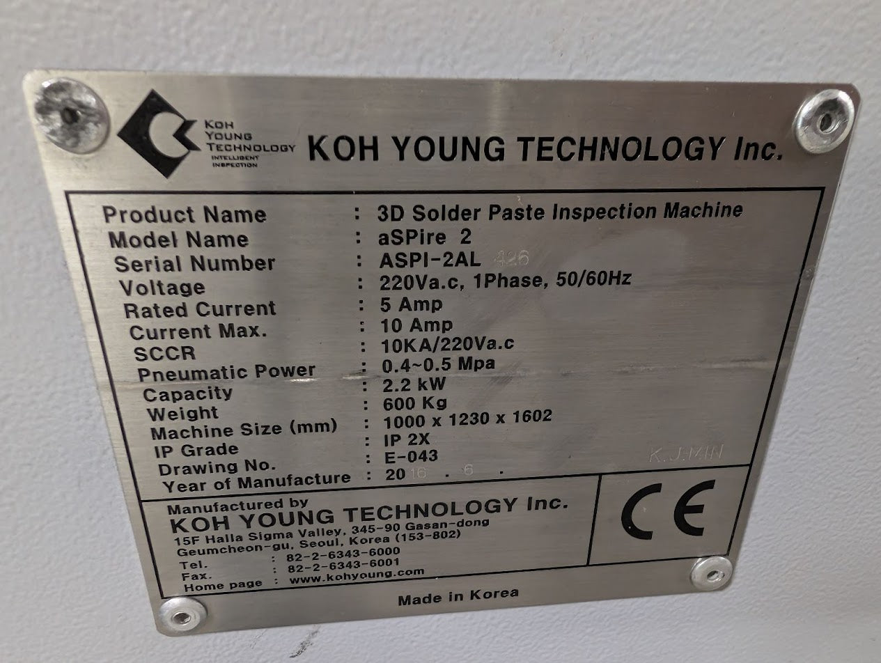 Koh Young Technology ASPIRE 2 3D SPI 2016 # ASPI-2AL-426