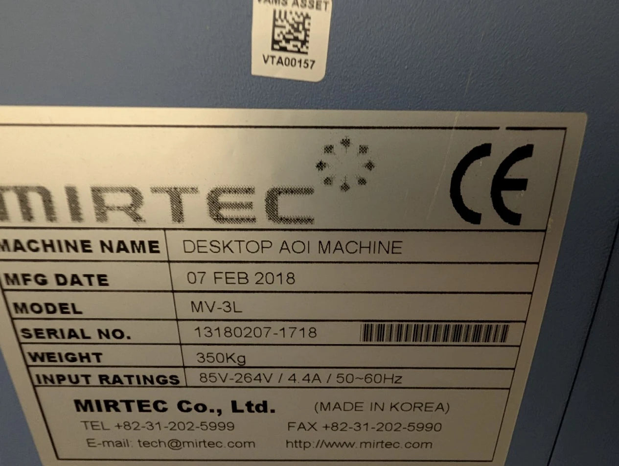 Mirtec MV-3L -  5 camera AOI Automated Inspection - 2018