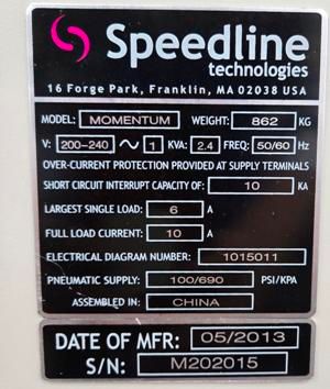 Speedline  Momentum Automatic Screen Printer 2013