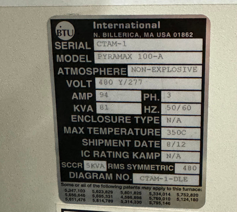 BTU Pyramax 100A lead Free Reflow Oven -2012