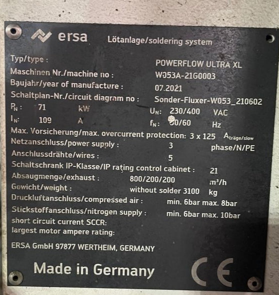 ERSA POWERFLOW ULTRA XL Nitrogen Wave Soldering with pallet conveyor 2021