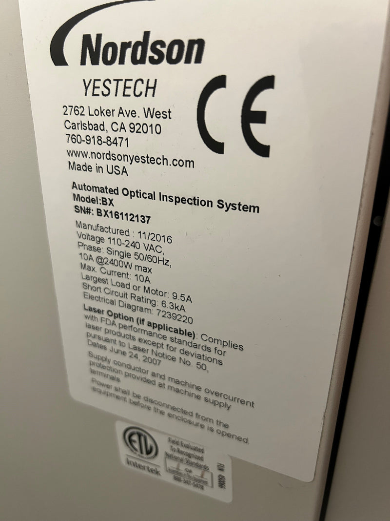 Nordson Yestech BX Bench Top AOI - 2016 - PENDING