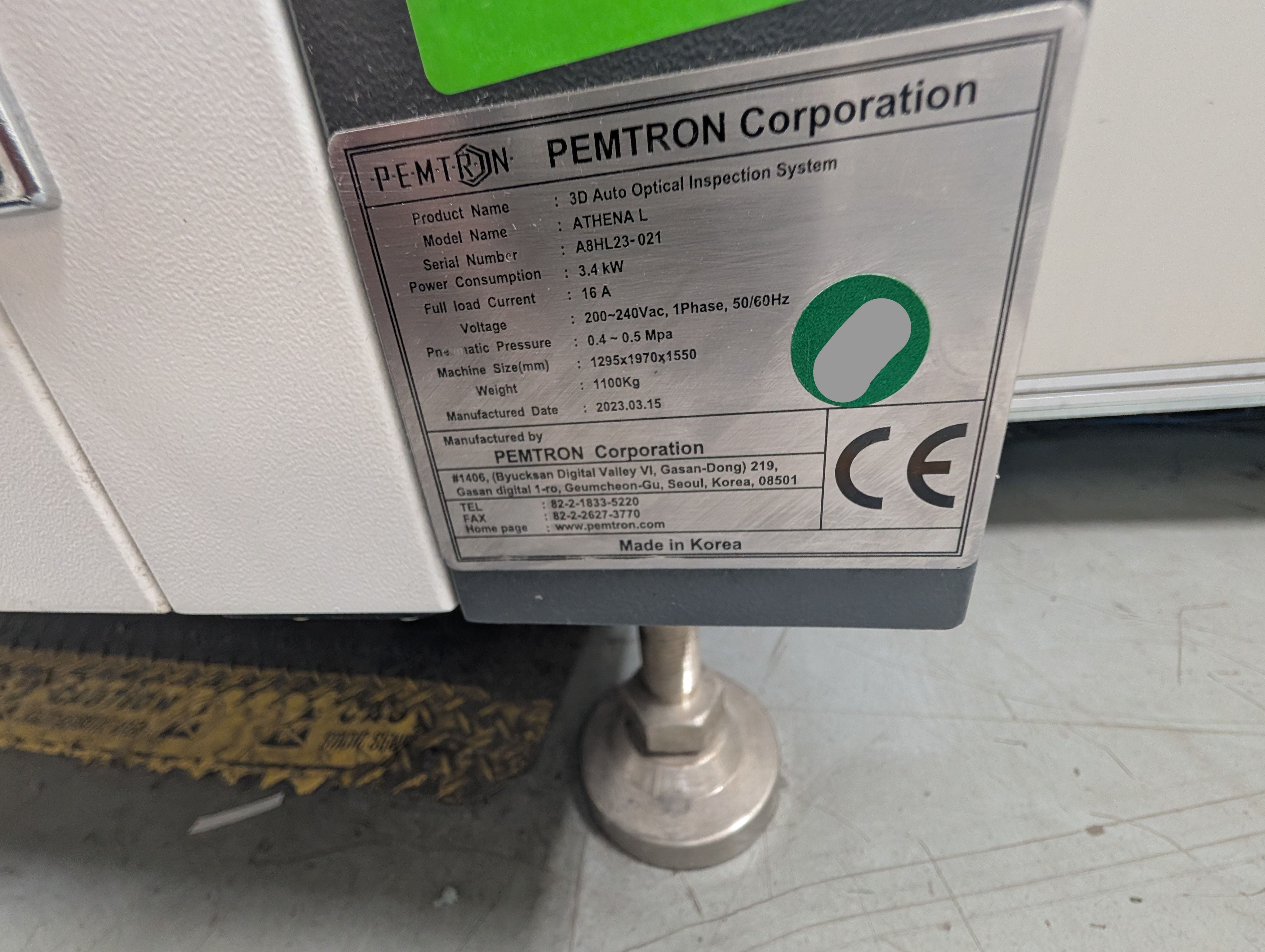 Pemtron ATHENA L 3D AOI - 2023 # A8HL23-21 PFI: 167