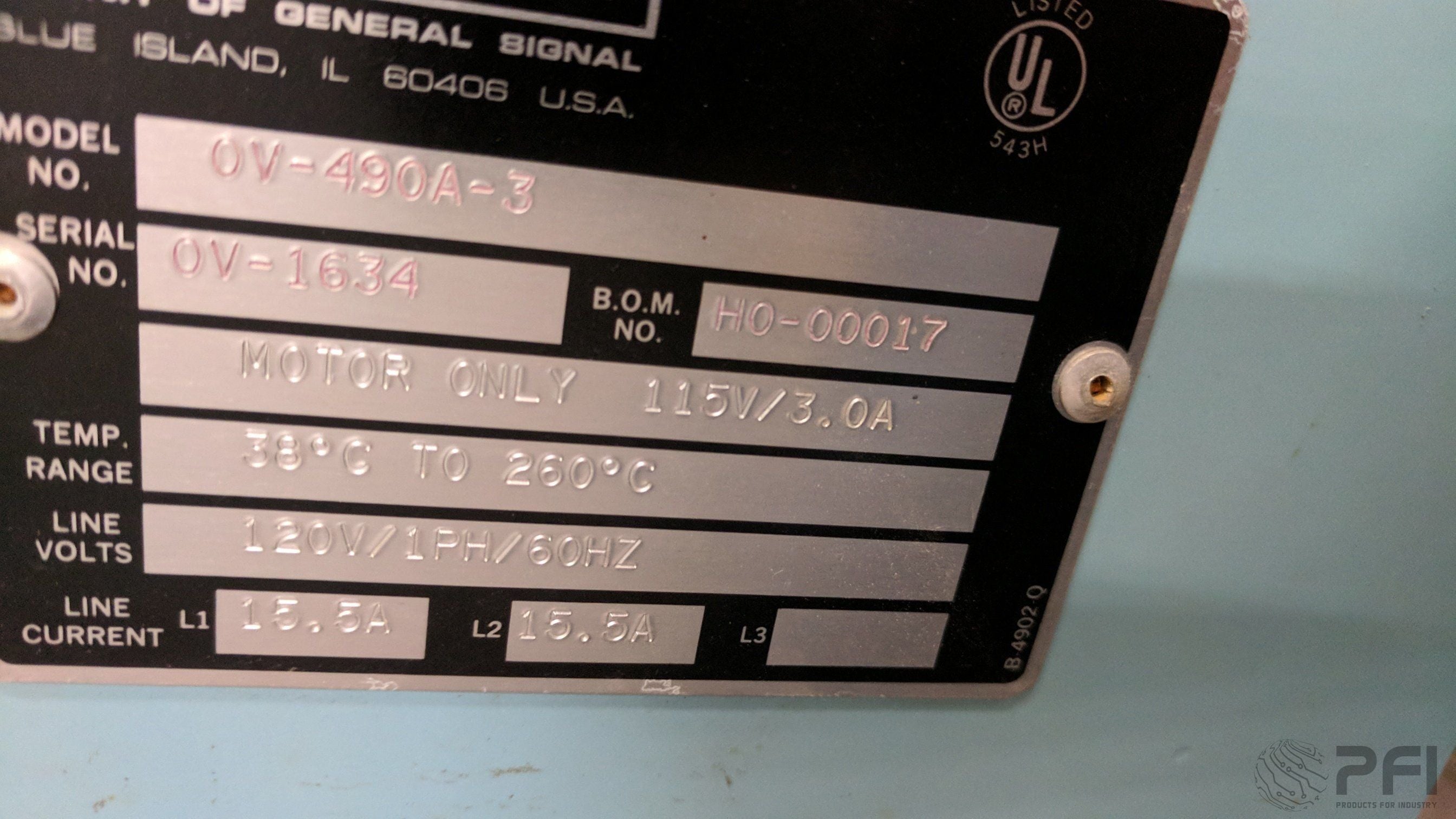 BLUE M OV-490A 3 260C Bake oven 110V 15x18.5x19"